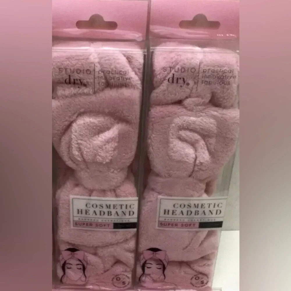 NEW Lot of 2x [Studio Dry] Cosmetic Headband w/ Removable Bow Soft Pink One Size - Picture 3 of 8